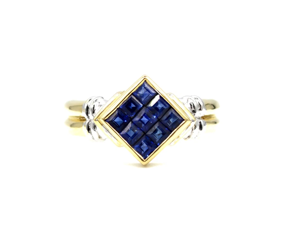 750 Gelbgold teilrhodiniert Ring Saphir Damenring RW 57