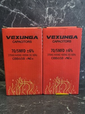 2 Vexunga Capacitor 70/5 MFD +/- 6% 370V/440/450VAC Dual Run AC Capacitor CBB65B