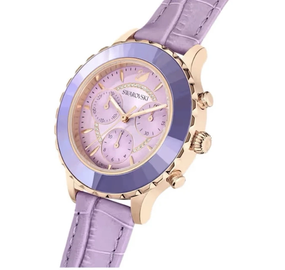 Swarovski Octea Lux Chrono Watch Leather Strap Purple Rose gold-tone - Image 3 of 4