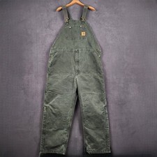 Carhartt R27 MOS 46 X 32 Mens Quilted Lined Bib Overalls Workwear Green