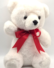 Aurora White Bear Plush Red Ribbon 10 Inch Stuffed Animal Toy