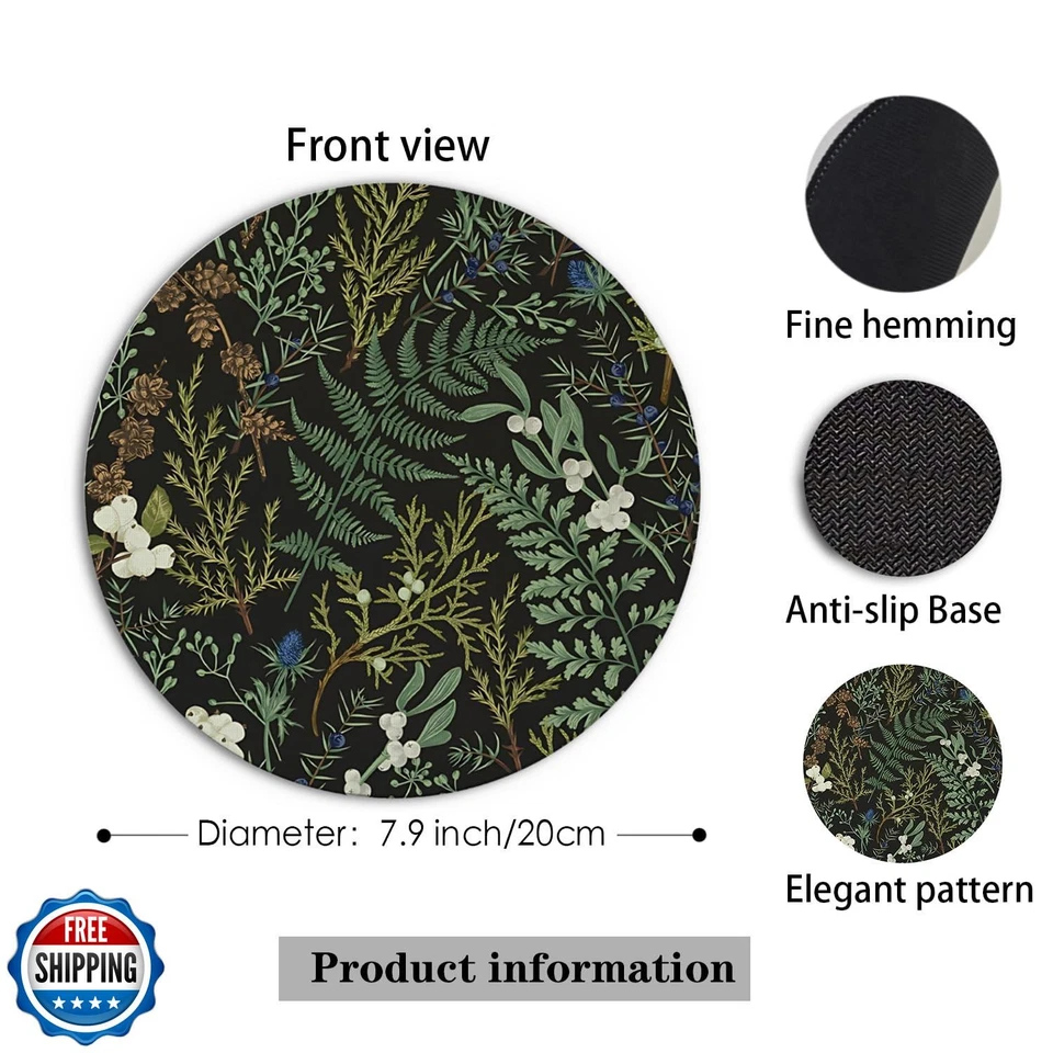 XUNLURY Dark Green Plant Mouse Pad, Vintage Green Fern Leaves Botanical Cotta - Image 2 of 4