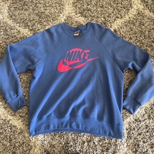 Vintage Nike Crewneck Sweatshirt Made In Usa Gray Tag 90s Blue Infrared Swoosh