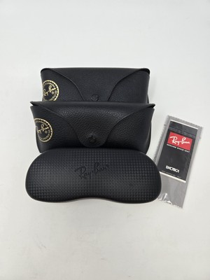 RAY-BAN BLACK SUNGLASS GLASSES CASE LOT OF 3 BLACK HARDCASE SOFTCASE NEW WIPE