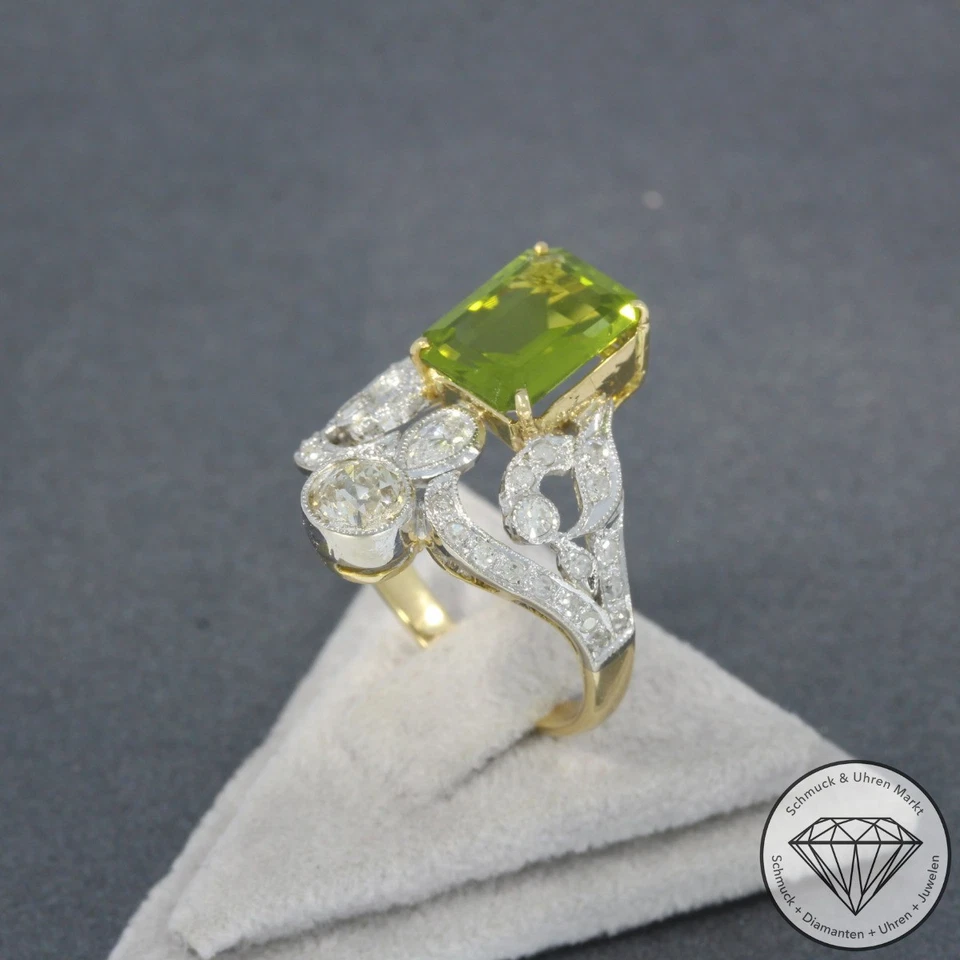 Wert 3190 € Bicolor Diamant Peridot Ring 750 18 Karat Gold xxyy - Bild 3 von 4