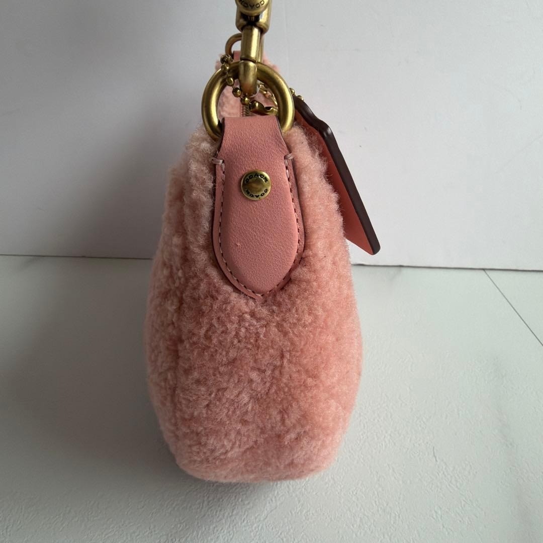 COACH Mira Shearling Shoulder Bag Pink Fur 2Way Crossbody Moon