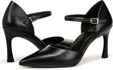 Naturalizer Women's Amber Pointed Toe Ankle Strap Pumps Black Leather 10W