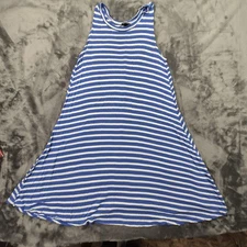 Allison Brittney Dress Womens Large Blue White Striped Sleeveless Swing A-Line