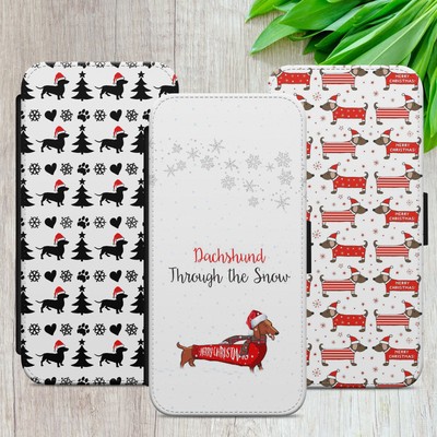 WEIHNACHTEN DACKEL FLIP CASE FÜR IPHONE SAMSUNG GOOGLE GESCHENK WALLET HANDYHÜLLE