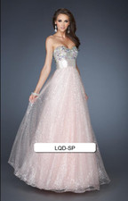 La Femme 18910 Light Pink sweetheart neckline encrusted Ball gown Dress Gown S