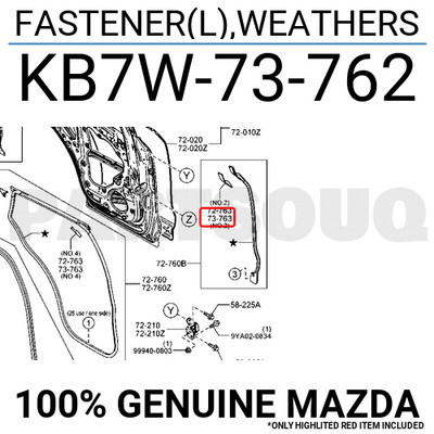 KB7W73762 Genuine Mazda FASTENER(L),WEATHERS KB7W-73-762 | eBay