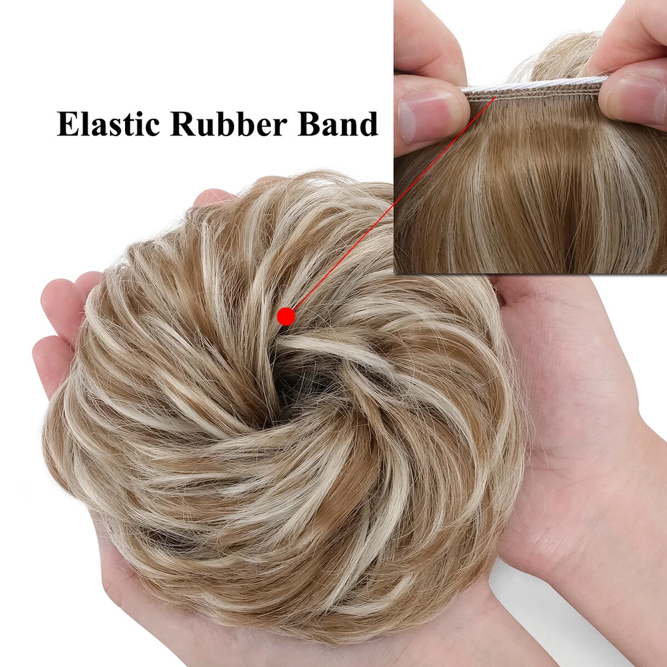 Real Natural Curly Messy Bun Hair Piece Scrunchie Hair Extensions as Human Grey - Image 4 of 4