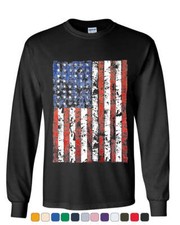 Distressed US Flag Long Sleeve T-Shirt American Flag Tee