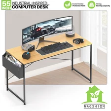 Light Walnut Wood 55"Computer Desk Workstation Study Table w/Storage Compartment
