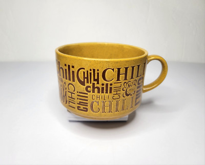 VTG Chili Bowl Soup Cup Wide Mouth Brown Stoneware Embossed Mug Clean 70s 80s