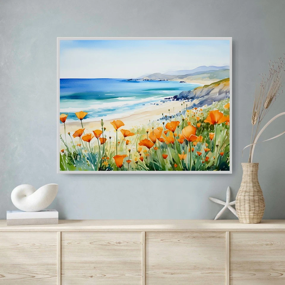 California poppy print watercolor art wildflower coastal painting floral poster - Image 4 of 4