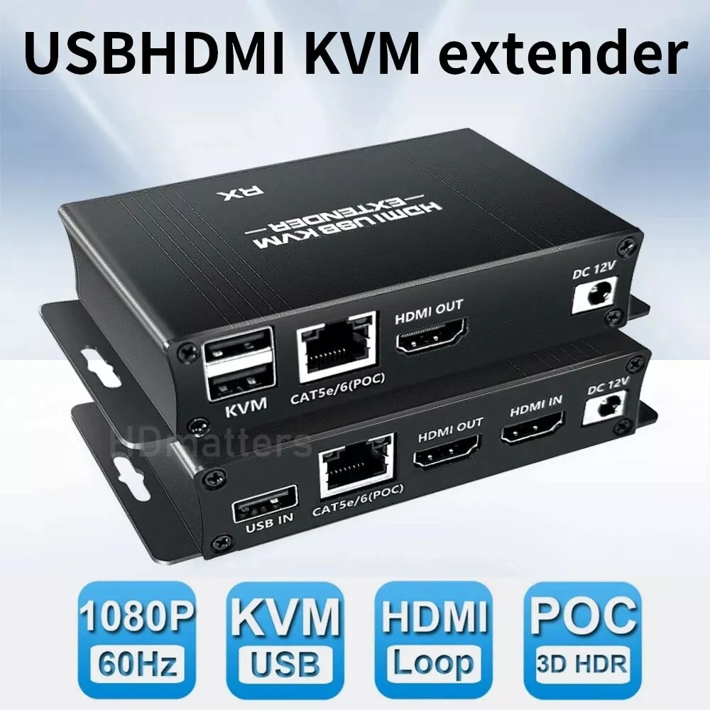 Extensor KVM HDMI, teclado y mouse USB-A, Lan Ethernet 60Mts