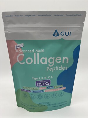 GUI 8in1 Advanced Multi Collagen Peptides D3&K2 Unflavored Grass Fed New Exp7/27