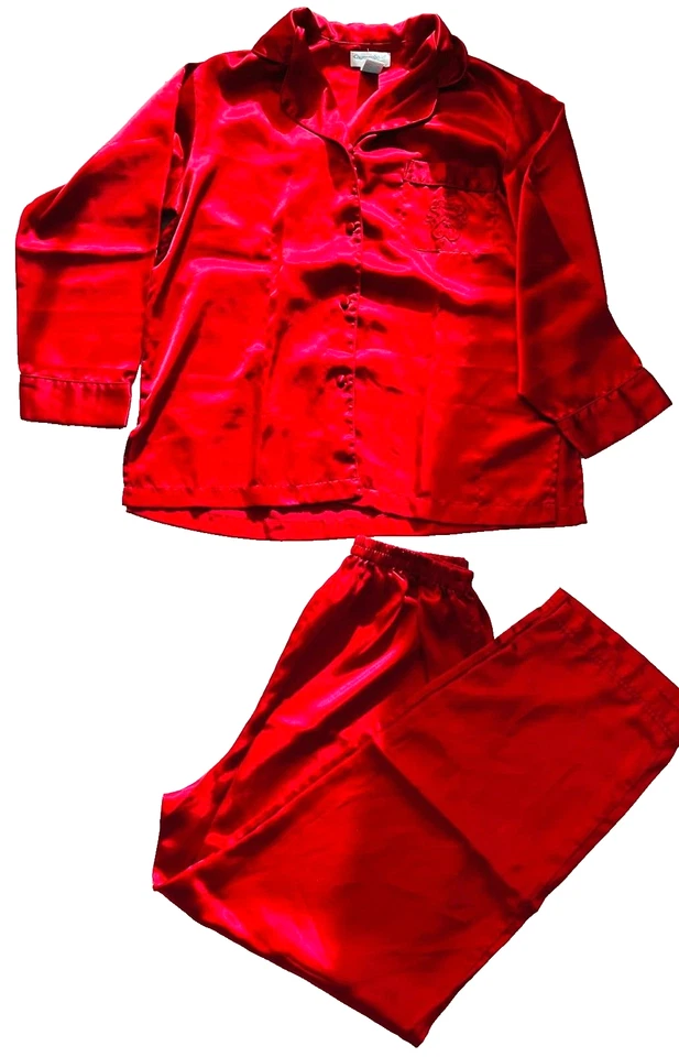 Conjunto 2 Pijamas Courtney & Co Mujer Rojo Brillo Sedoso Mate Satén Elegante PJ Talla M Foto 2 de 4