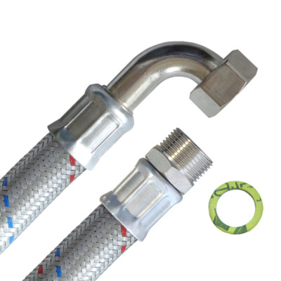 Panzerschlauch 3/4'' AG x 3/4'' ÜM Bogen Flexschlauch DN19 Heizung Solar 30cm - 2m
