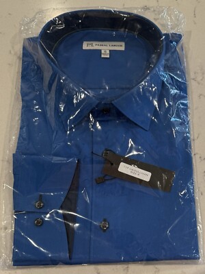 Paskal Lamour Men s Dress Shirt Made In Turkey Measures XL Solid Blue *NWT*