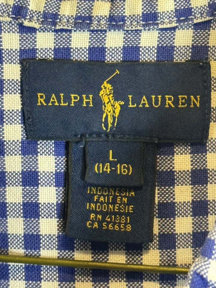 Camisa Ralph Lauren Azul a Cuadros Niños L-14-16 Manga Larga Con Botones Rosa Poni Foto 4 de 4
