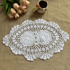 Oval Shape White Crochet Cotton Lace Doily Table Placemat Doilies Mat