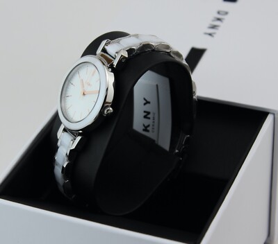 Authentic DKNY Ellington Silver White Ceramic Ladies Women