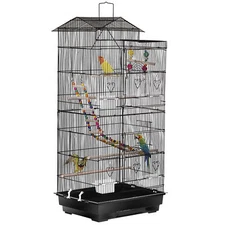 39-inch Roof Top Large Flight Parrot Bird Cage Wrought Iron Pet Bird Cage w/Toys