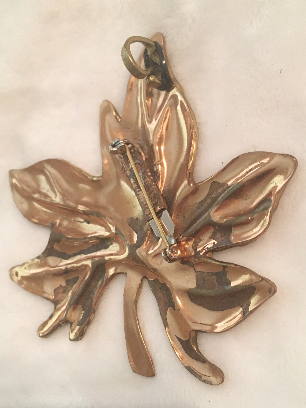 Large Maple Leaf Brooch Copper Handmade Crude Fal… - image 3