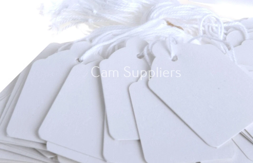 White Strung Tickets 70 x 45 mm Price Tags String Swing Labels 70mm x 45mm