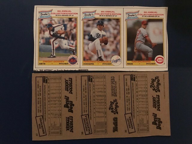 1986 Drake's Box Panel Cutout w/Dwight Gooden, Valenzuela, Browning