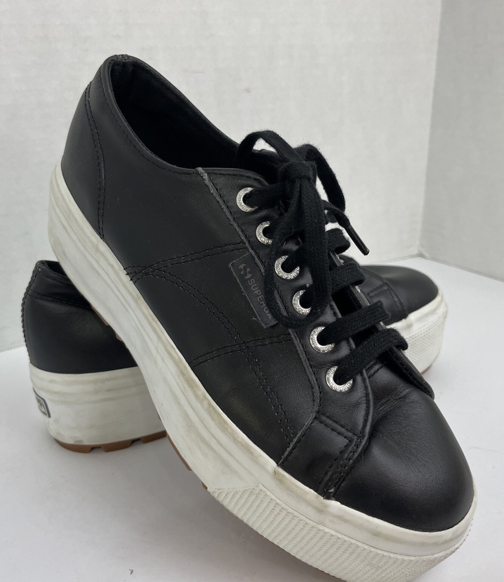 superga black leather platform sneakers