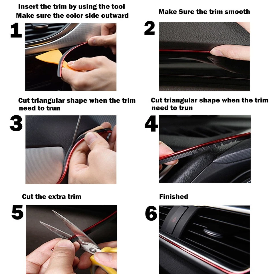 2X Red Chrome Blue Car Interior Door Gap Edge Line Insert Molding Trim Strip - Image 3 of 4