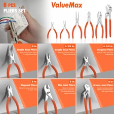 ValueMax 6PC Pliers Set 6"4-1/4" Diagonal Pliers Sets 6" 4-3/4" Long Nose Pliers
