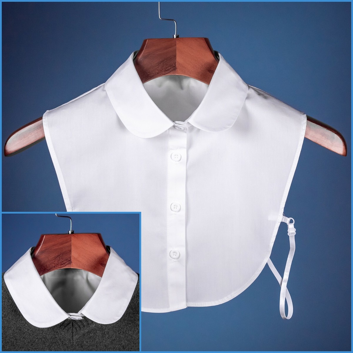 Round Collar False White Faux Cotton Women Collared Button