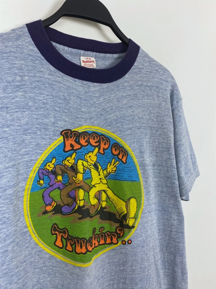 1970-е Vintage R. Crumb Keep On Truckin'... Графическая Футболка Woodstock Psychedelic - Изображение 3 из 4