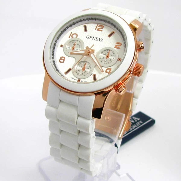 Geneva White Rose Gold Silicon Matte Bracelet Women s Watch eBay