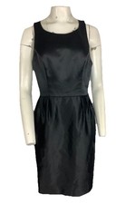 Watters & Watters Sz 6 Open Back Fit Flare Satin Cocktail Party Black Dress   BT