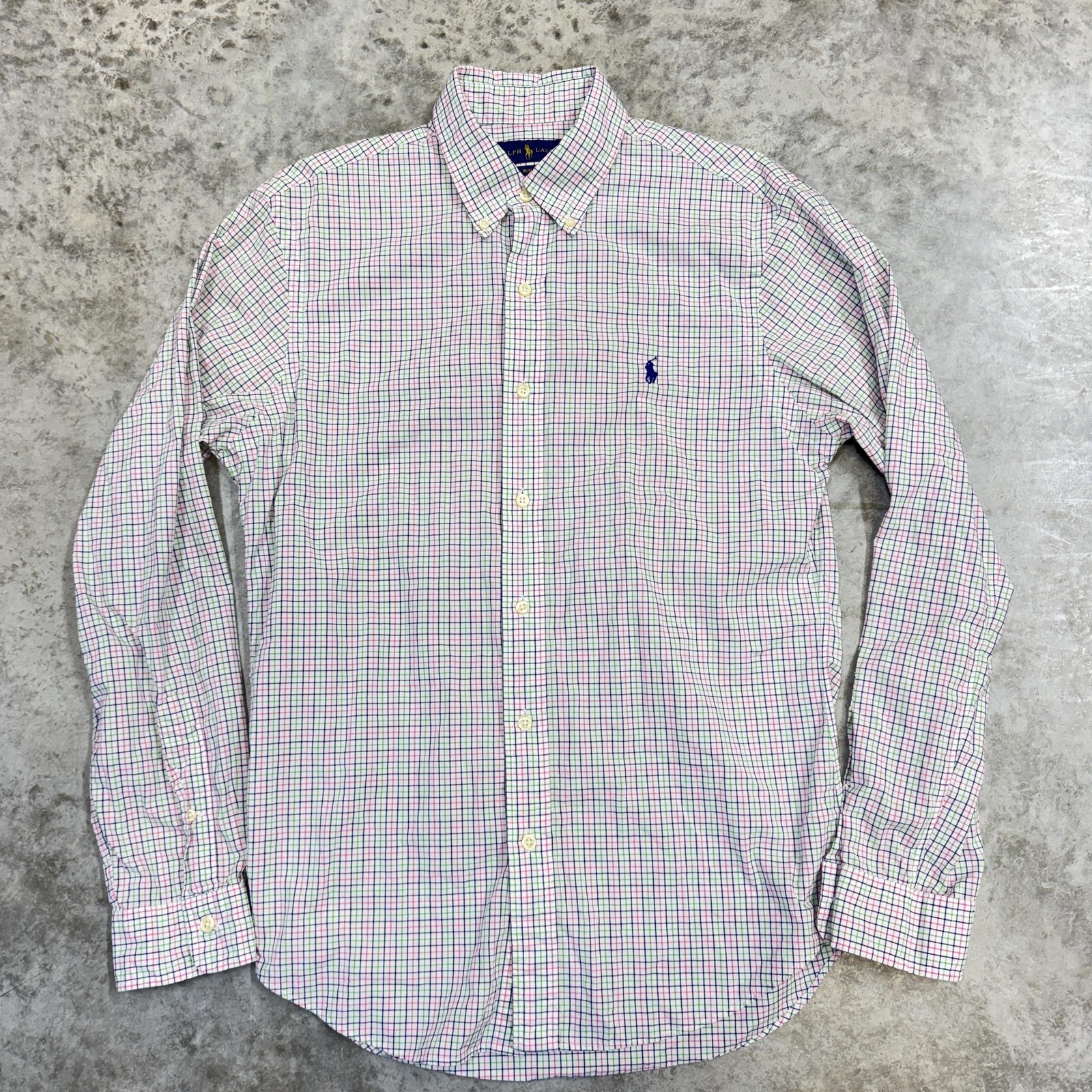 Ralph Lauren Shirt Mens Medium White Check Slim Fit Button Down Long Sleeve