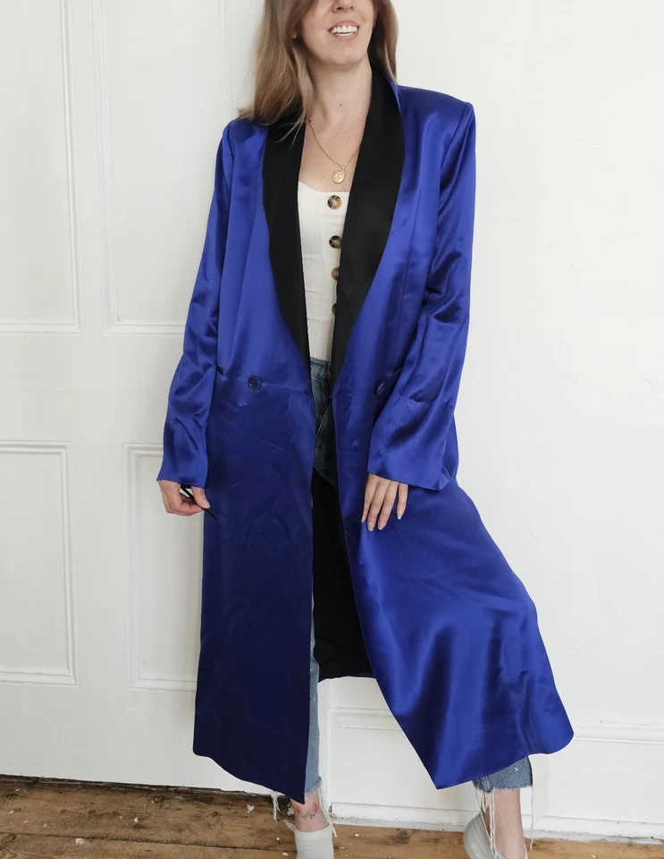 Rat & Boa Apollo Coat Size L LARGE Uk 14 16 electric Blue New Satin Rat And Boa - Image 3 of 4