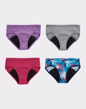 Hanes Girls Panties 4-Pack Comfort Underwear Period Moderate Protection Discreet