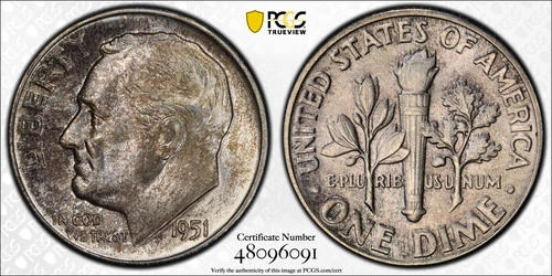 1951 Roosevelt Dime PCGS MS66