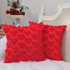 Valentine's Day Plush Heart Pillow Covers, 18x18 Inch Set of 2, Red
