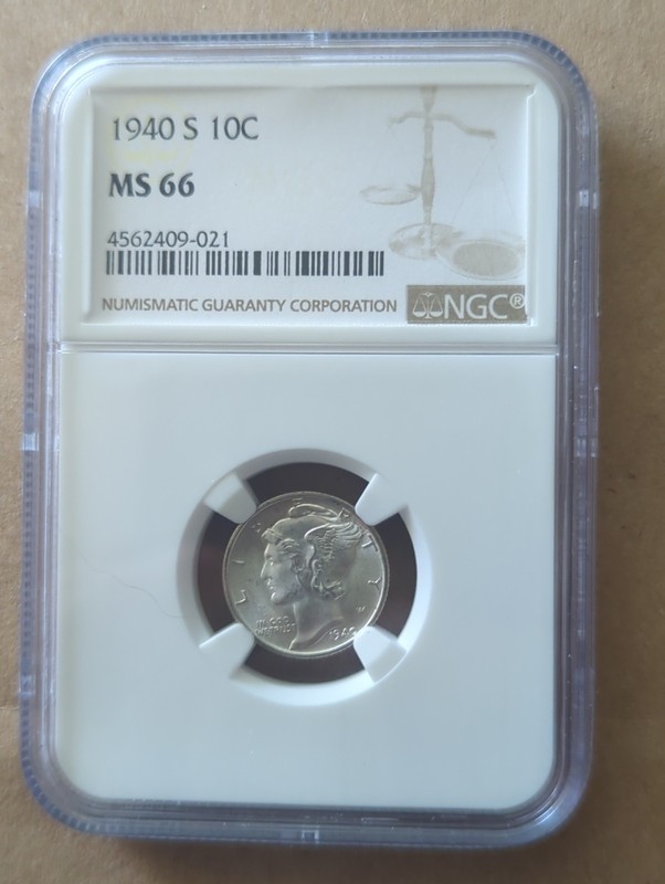 1940 S Mercury Silver Dime 10c NGC MS66 Certified