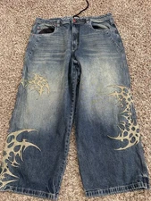 Y2K Vitriol Goth Ultra-Wide Jeans Blue Baggy Hip Hop JNCO Style Mens Size 40x28