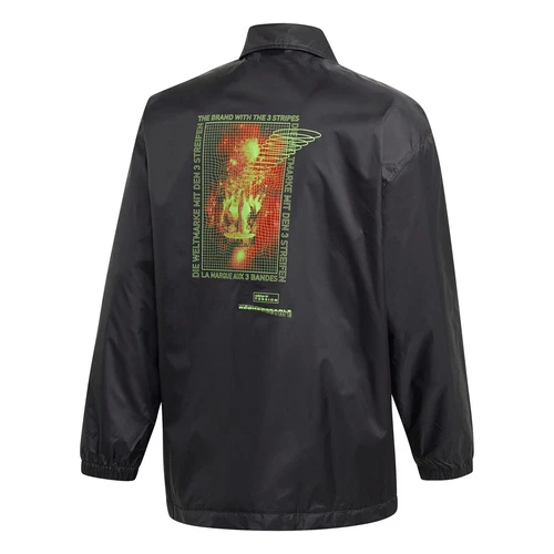 ADIDAS ORIGINALS GIACCA UOMO TORSION COACH CAPPOTTO NERO STAMPA GRAFICA RETRÒ NUOVO CON ETICHETTE