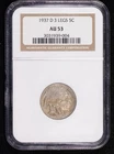 1937 D 3 Legs Legged Nickel Indian Head or Buffalo NGC AU-53
