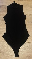 Forever 21 Body Suit Small Black Sleeveless High Neck Snap Crotch Stretch Ribs