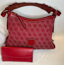 Dooney Bourke Red Monogram Canvas shoulder bag purse and red leather wallet